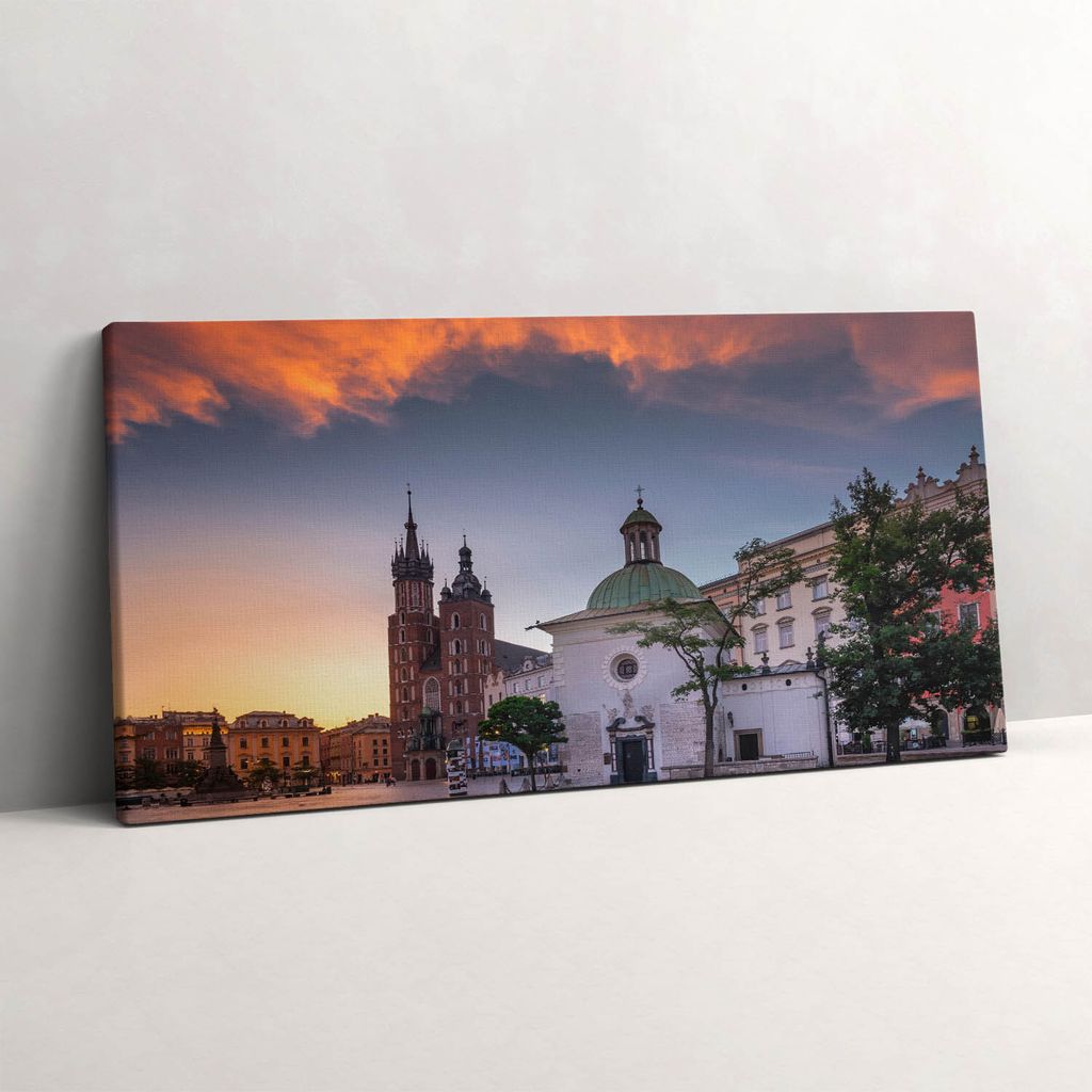 Hauptmarkt in Krakau – Leinwandbild Wandbild – 140x70 cm – Leinwandbilder – Wandbilder – Schlafzimmer – Flur