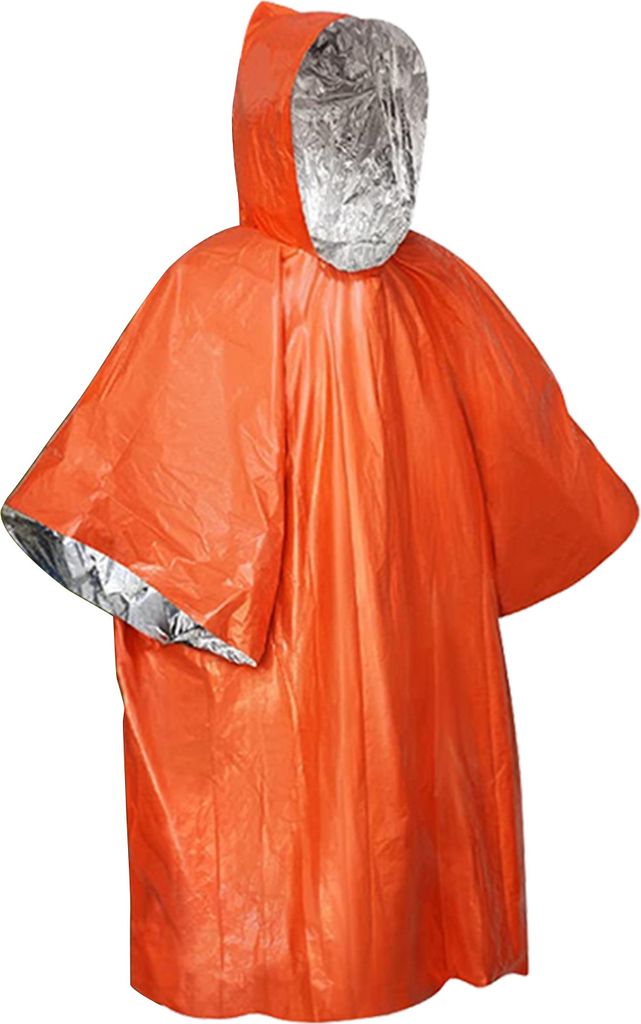 Notfall-Überlebens-Regenmantel, wendbar, wiederverwendbar, wetterbeständig, wärmespeichernd, Poncho mit Kapuze, Campingzubehör