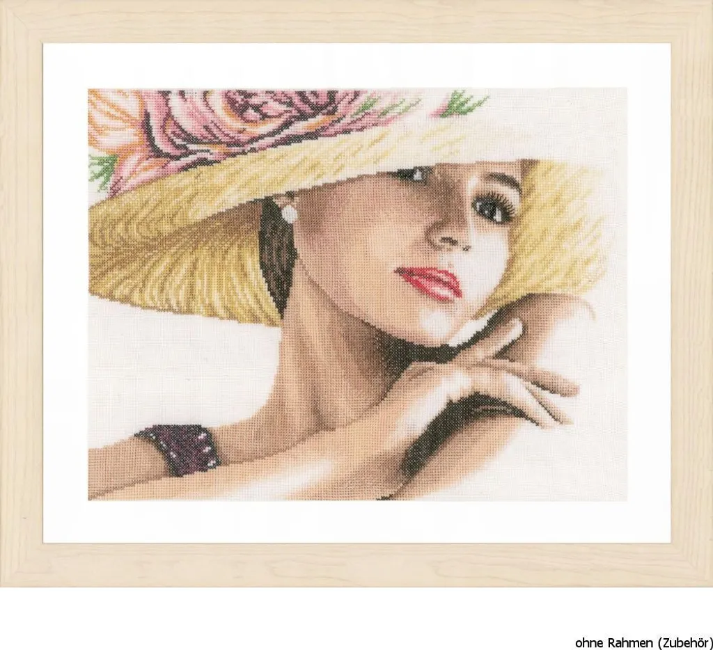 Broderie Lanarte Dame au Chapeau II en Lin - Kit Point de Croix Noble