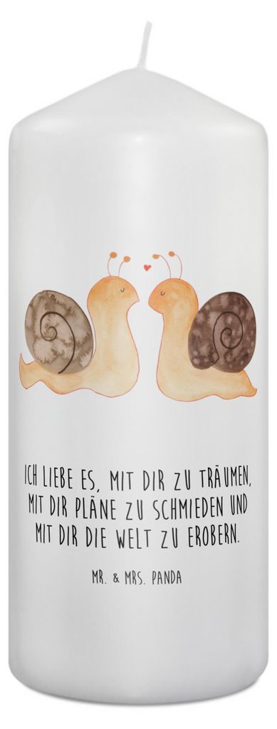 Mr. & Mrs. Panda Kerze Schnecken Liebe 19 x 8 cm - Weiß - Geschenk, Bedruckte, Zylinderkerze, Freundin, Stumpenkerze, glücklich, Träume, Zukunft...