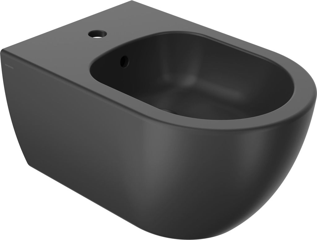 SANYCCES ARC Wand Bidet Keramik mit Überlauf und Hahnloch antibakteriell, schwarz matt
