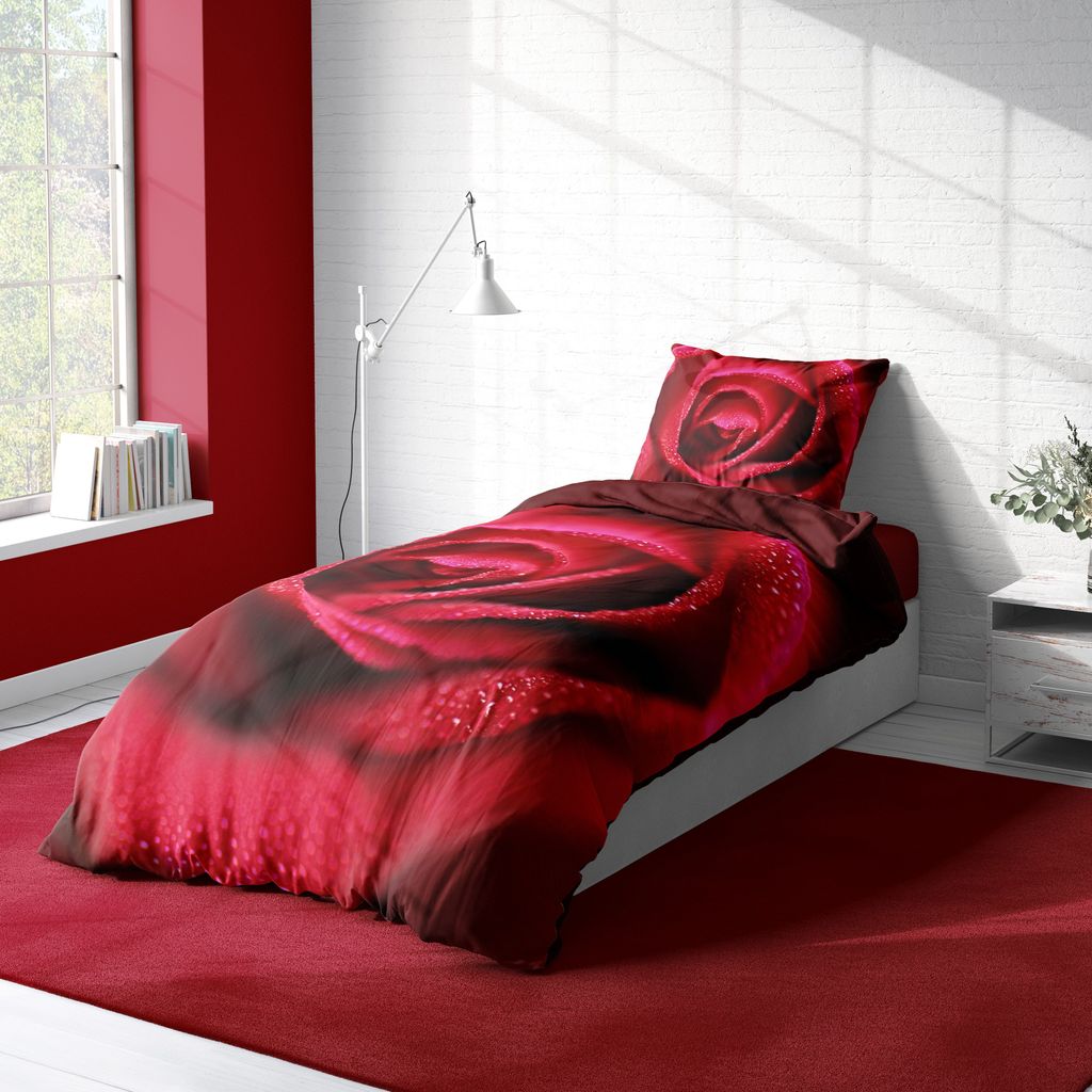 Rosen Bettwäsche 135x200 cm Rose amour rot bordeaux Wende Produktbild 3