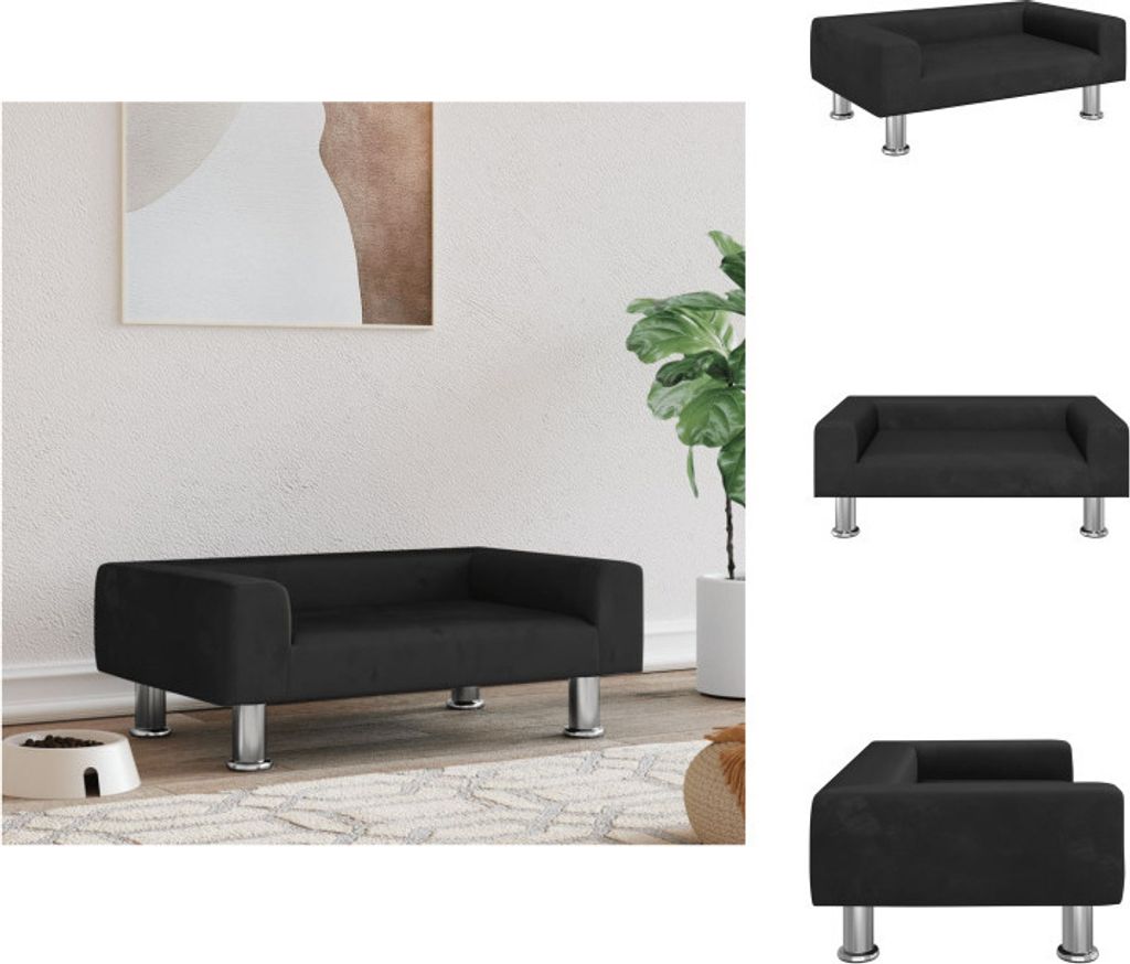 vidaXL Hundebett Schwarz 70x45x26,5 cm Samt - Hundebetten