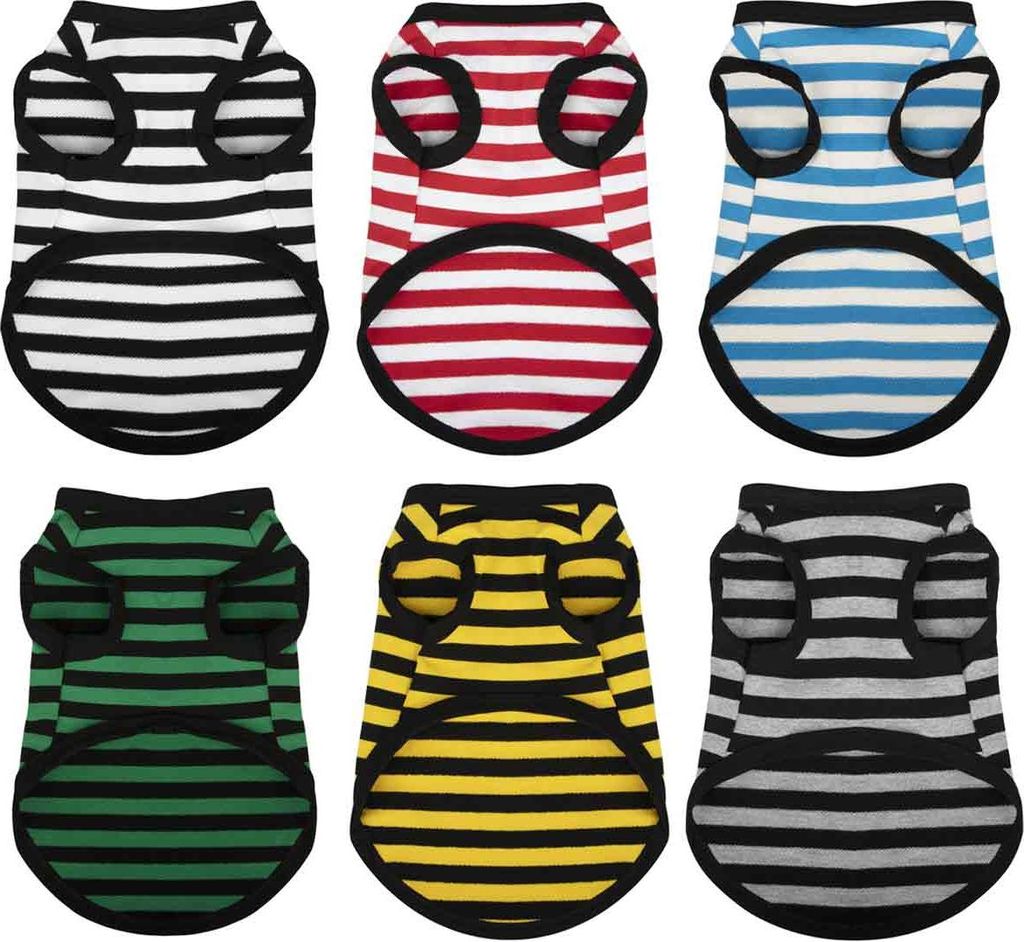 6 Stück ärmellose Hundehemden aus Baumwolle, atmungsaktiv, für Haustiere, Tanktop, bunt, für Welpen