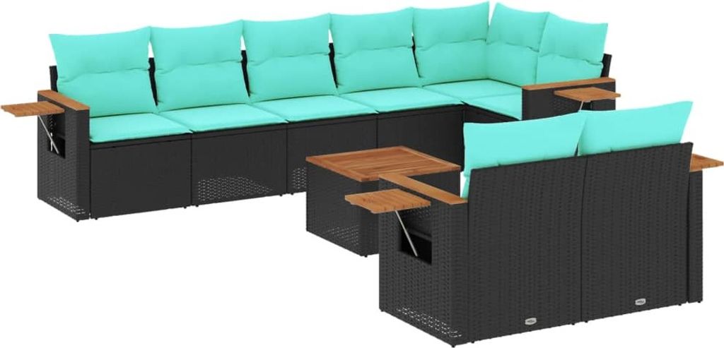 (Robust Möbel) 9-tlg. Garten-Lounge-Set - elegantes Design - Sitzgruppe/Gartengarnitur - mit Kissen Schwarz Poly Rattan - Terassenmöbel DEMö...