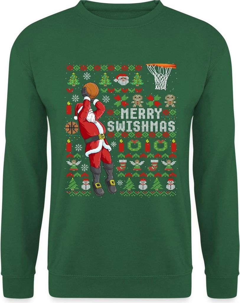 Spreadshirt Merry Swishmas Ugly Christmas Basketball Uni Pullover, XXL, Grün