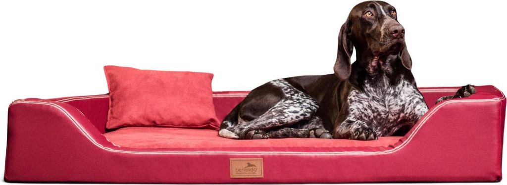 tierlando Orthopädisches LUXUS-Hundebett MELODY LATEX Soft Kunstleder Velours - Größe: 100x75cm | Farbe: 04 Dunkelrot
