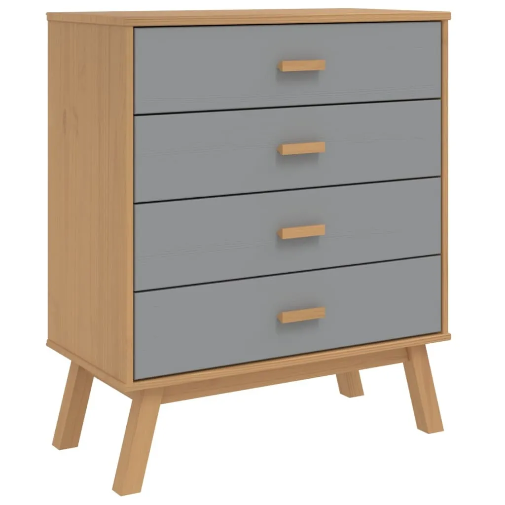 Meuble Rangement Chambre OLDEN Armoire Tiroirs Pin Massif Gris et Brun