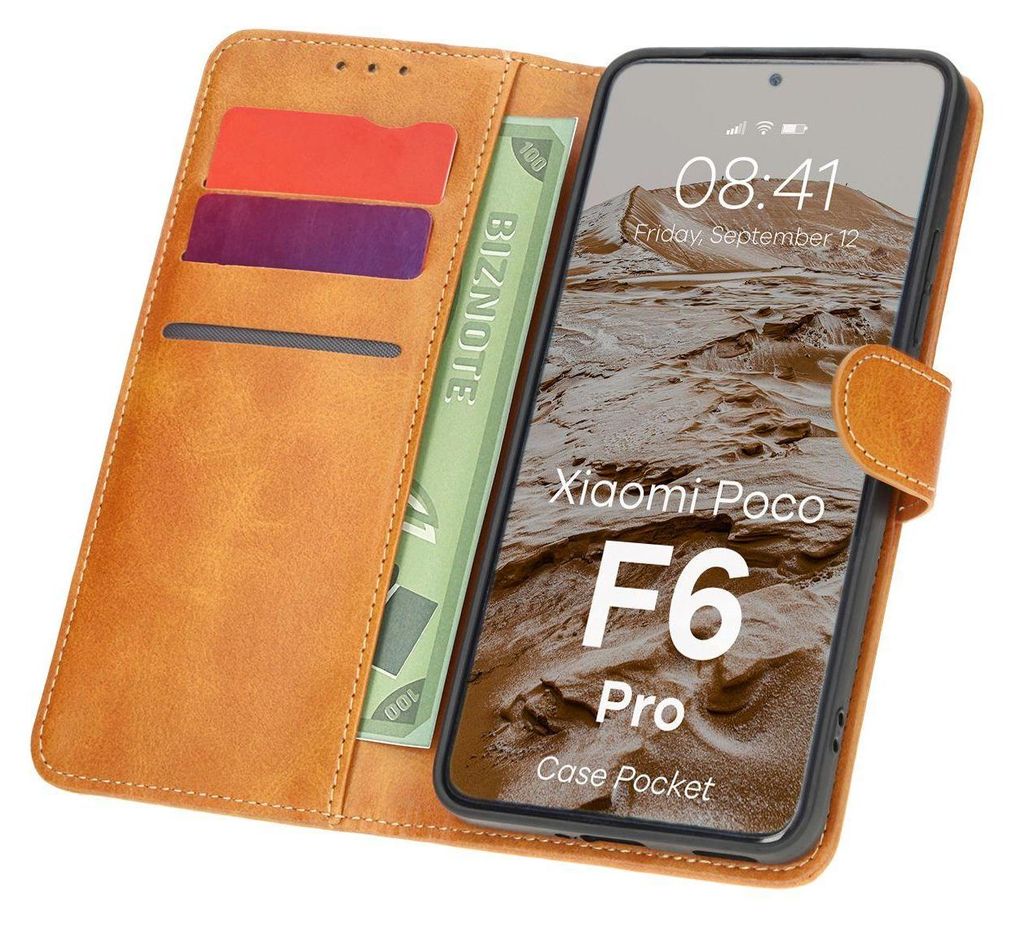 Bizon Case Pocket Flip Case für Xiaomi Poco F6 Pro, Braun