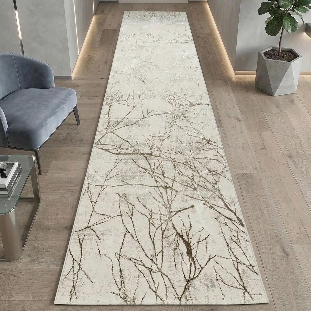 Designer Teppich Ästemuster in creme Größe - 80 x 300 cm