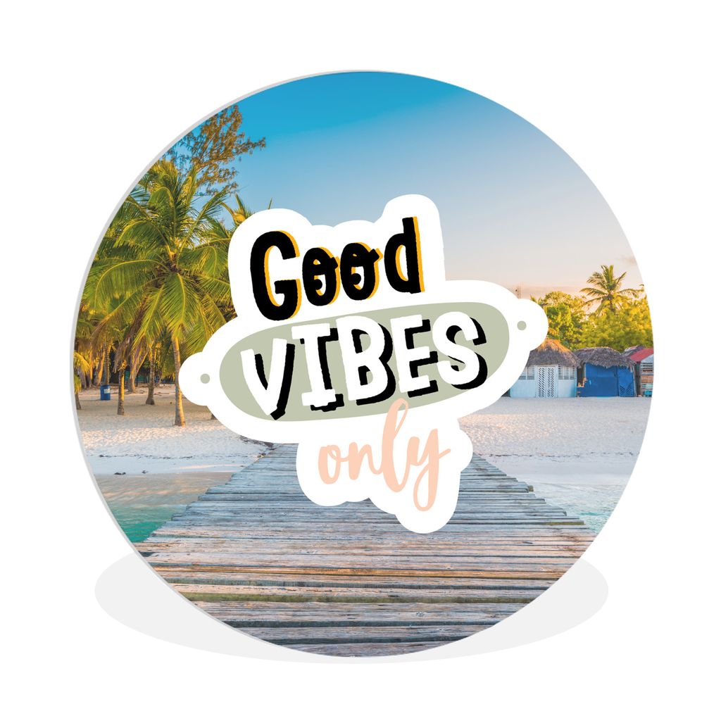 MuchoWow Rundes Wandbild - Runde Bilder Sommer - Zitate - Palme - Strand Ø 90 cm Kreis Wanddekoration Kunststoff - Wandkreis - Wandschmuck - Wan...