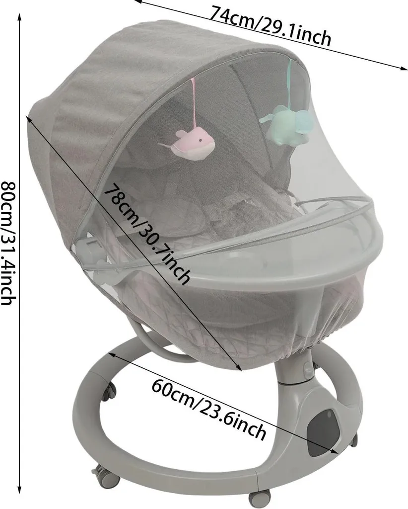 Balançoire électrique bébé grise 5 vitesses et Bluetooth 0-18 mois - 6