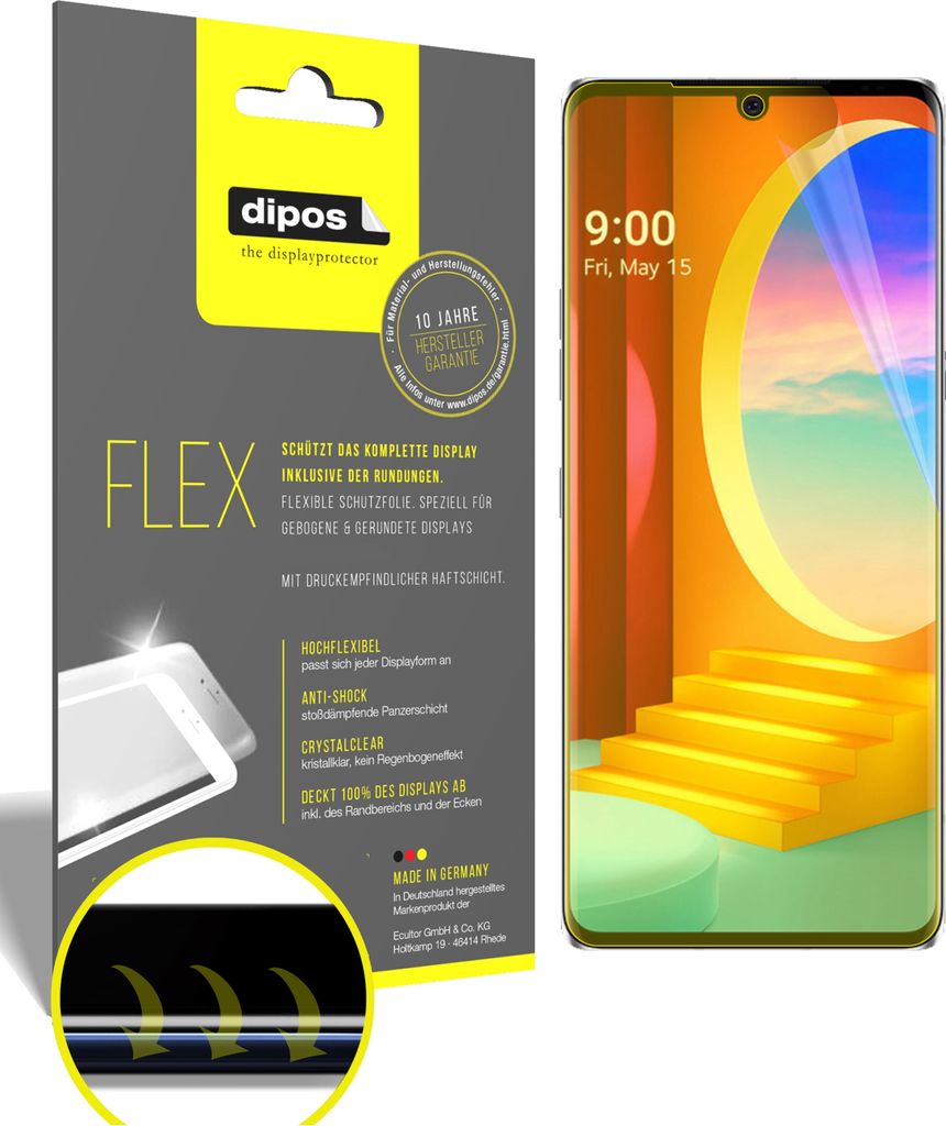 3x Schutzfolie für LG Velvet 5G Folie, 100% Displayabdeckung, dipos Flex