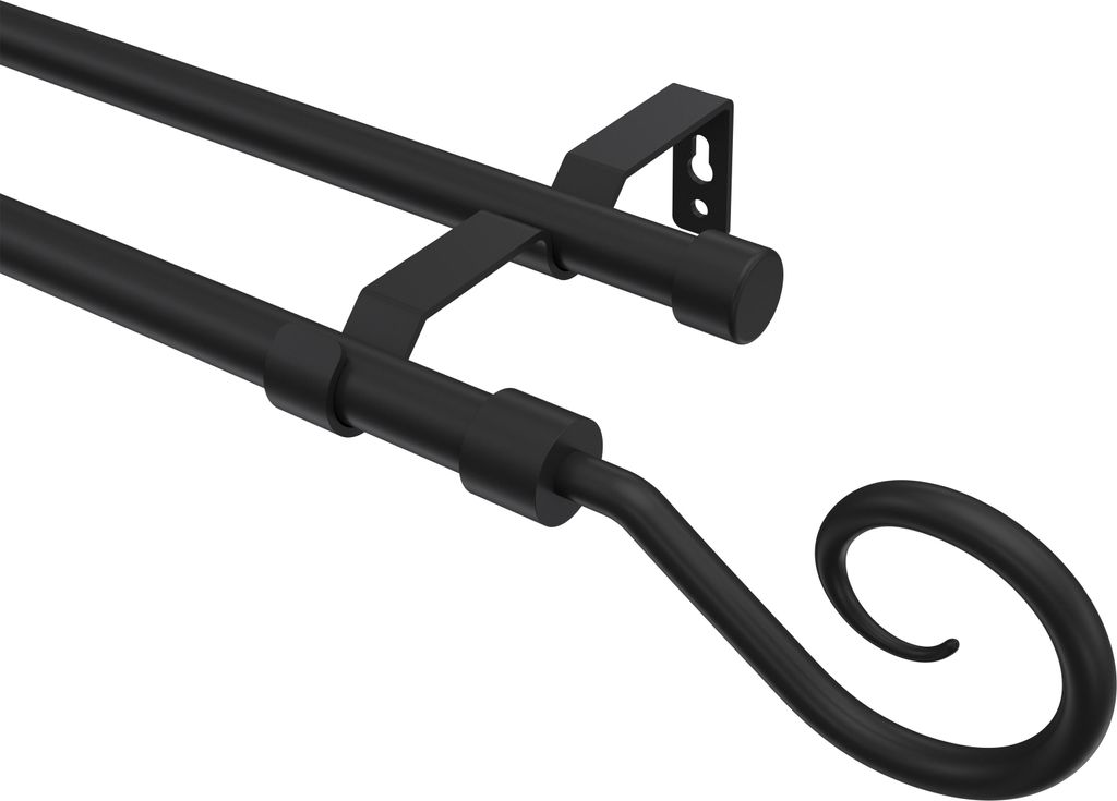 Interdeco Gardinenstange / Vorhangstange Schwarz, Typ Olymp Allegra (Spirale), 16 mm Ø 2-läufig, 320 cm