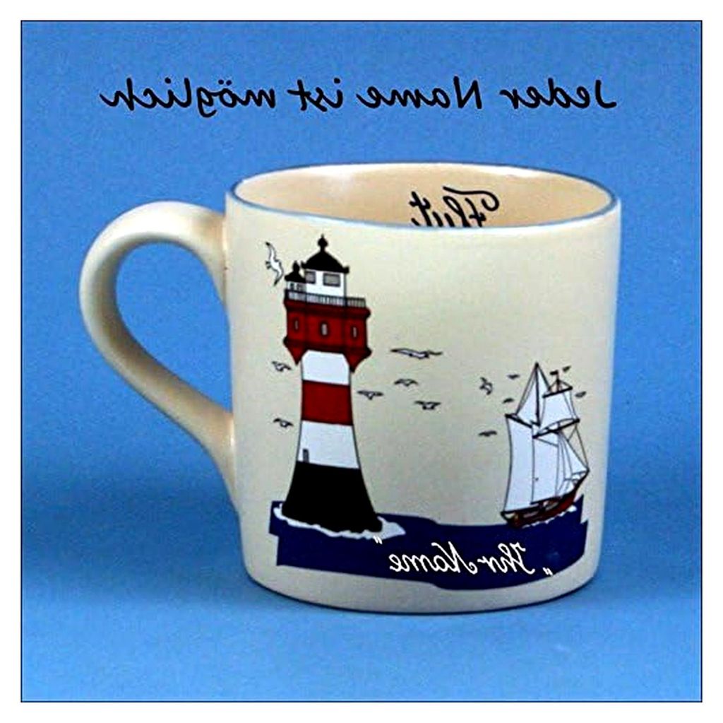 Gerader Namensbecher mit Segler und Leuchtturm
