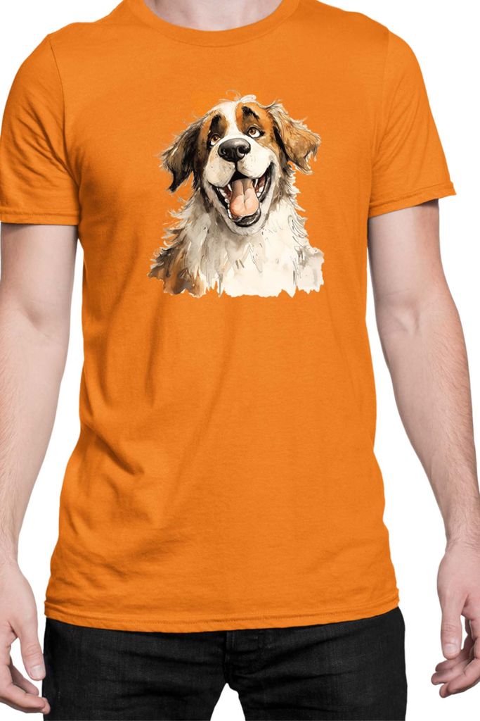 Herren T-Shirt Funny Dogs Breeds Saint Bernard Dog Breed, Man M / Orange