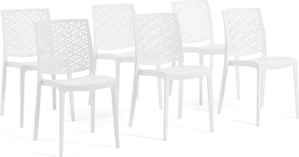 6er-Set stapelbare Stühle aus Polypropylen mit Glasfasern für Außenbereich und Garten, Bar und Restaurant, Küche modernes Design - ZORA - Weiß