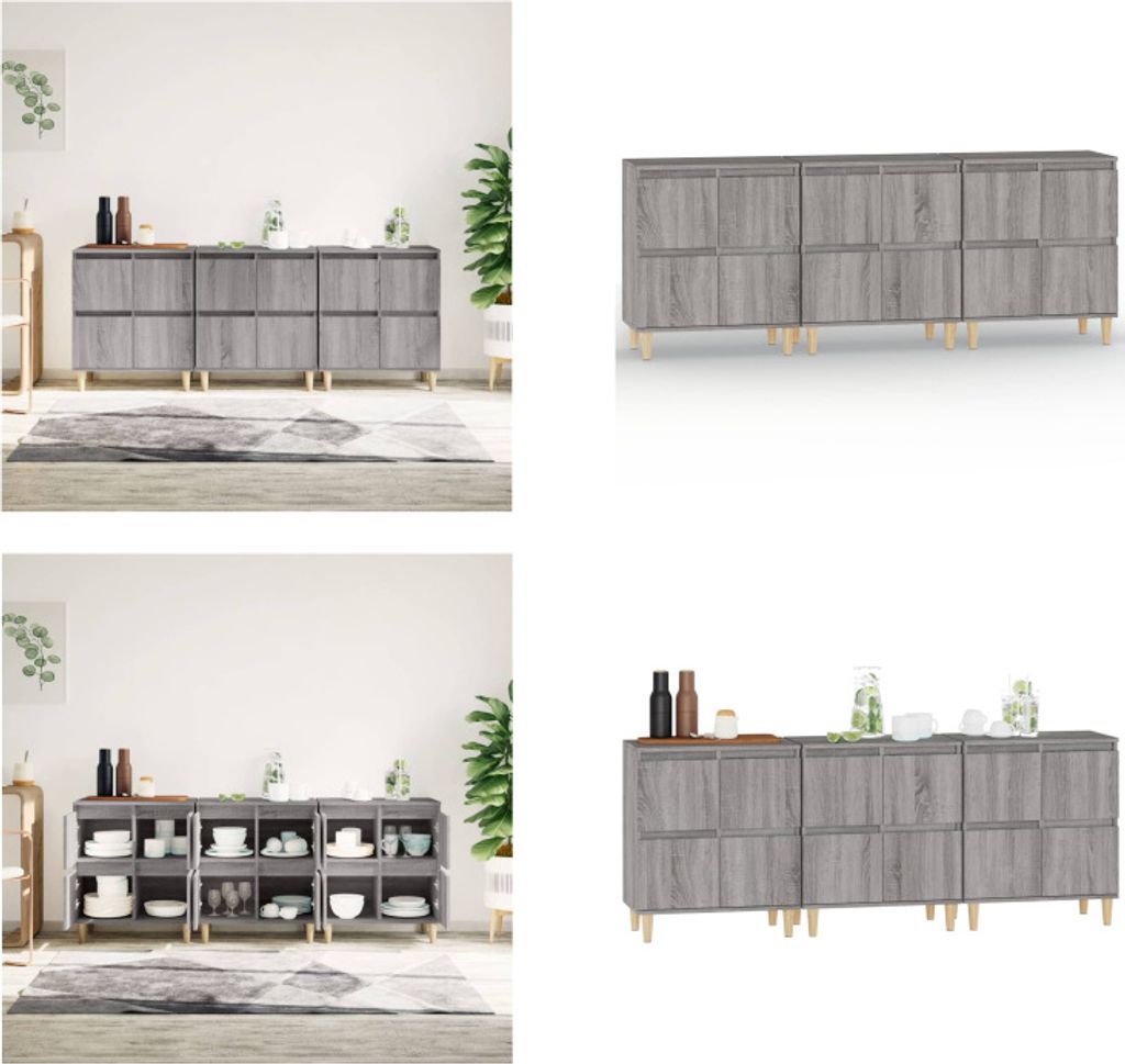 vidaXL Sideboards 3 Stk. Grau Sonoma 60x35x70 cm Holzwerkstoff - Sideboard - Sideboards - Schrank - Aufbewahrungsschrank