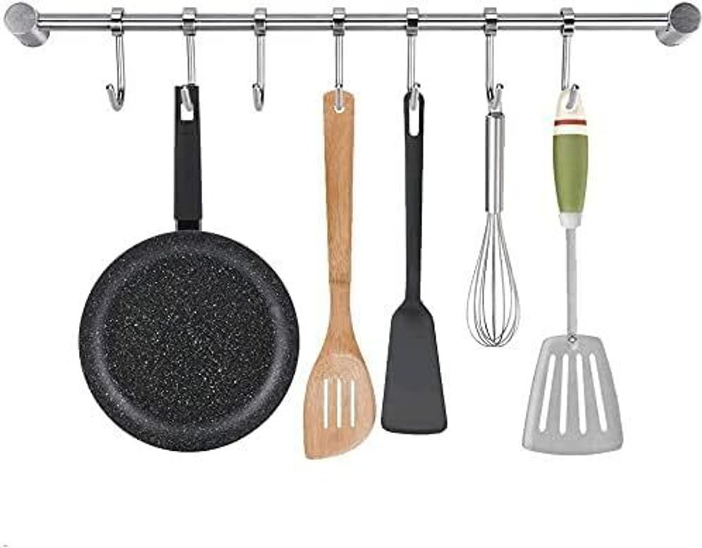 Edelstahl Hakenleiste – 7 bewegliche Haken, Küchenhelfer für Küche, Bad & Wohnzimmer
