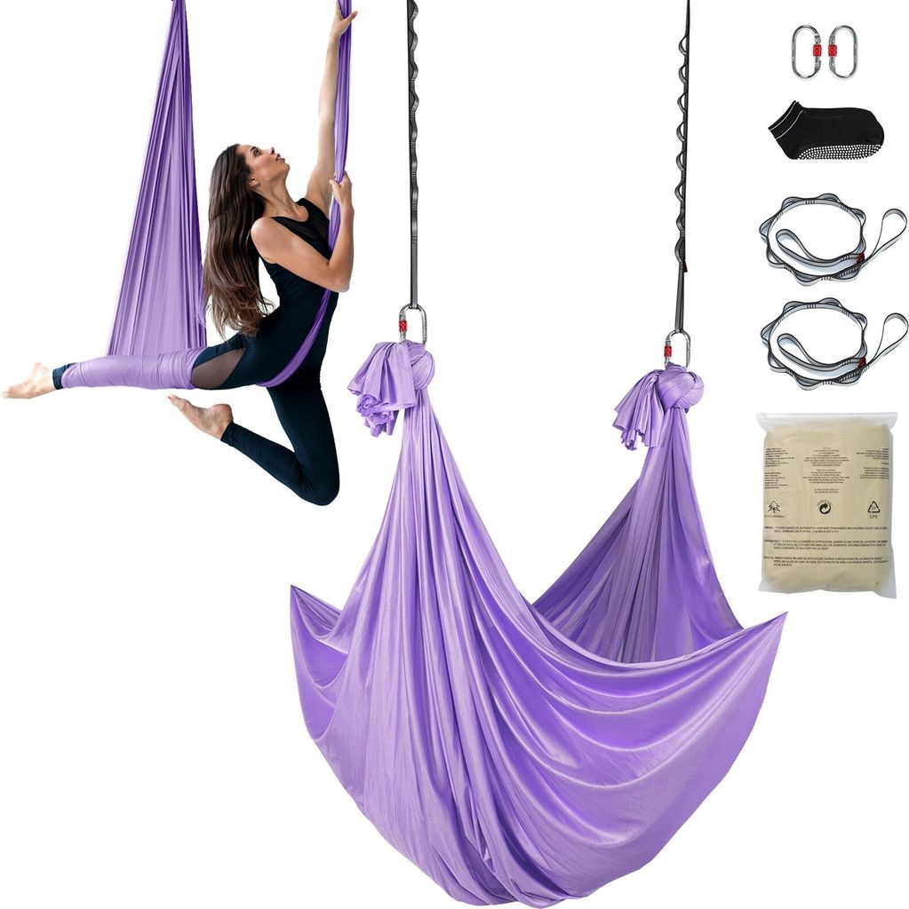 Aerial Yoga Hängematte Set 4 x 2,8 m, Lila Aerial Yoga Swing Air Fliegen, Yoga-Schaukel Hammock Swing 1000 kg Max. Tragfähigkeit, inkl. Yoga-Sock...