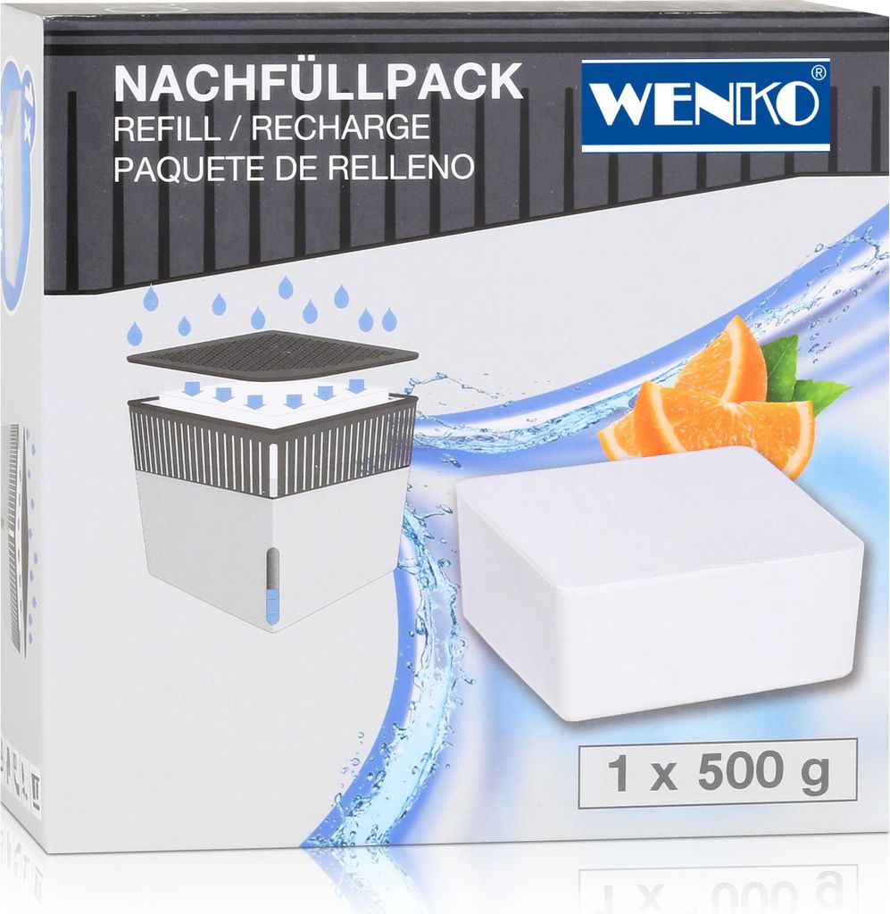 Wenko 50261100 Design Raumentfeuchter Cube Nachfüller Orange 500g (1er Pack)