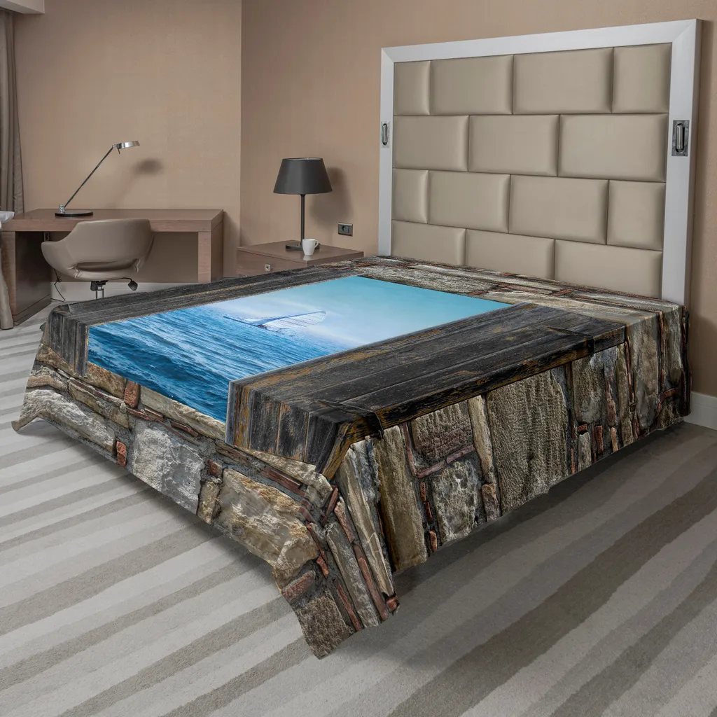 Drap de Dessus Décoratif Voilier Méditerranée en Microfibre 244x205 cm