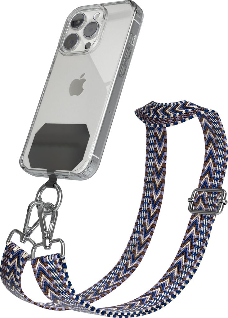 EAZY CASE - Handykette Universal Pad zum Umhängen, kompatibel mit jedem Handy, Kette mit Hülle, Handyband ZigZag Style in Blau