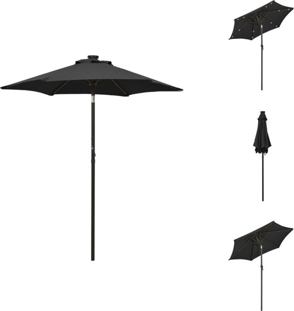 vidaXL Sonnenschirm mit LED-Leuchten Schwarz 200x211cm Aluminium - Sonnenschirme & Sonnenschutze