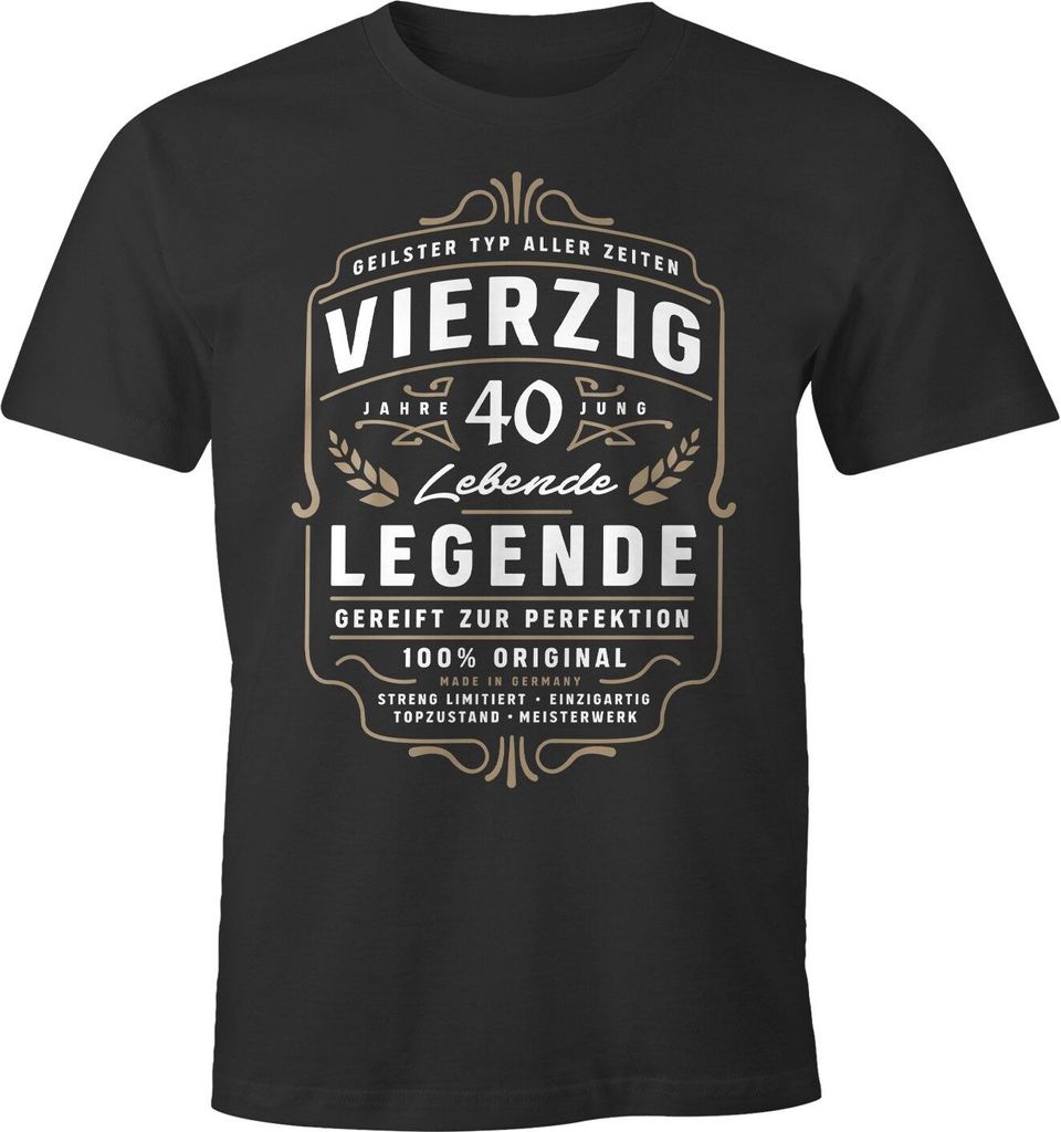 Herren T-Shirt Lebende Legende Alter 18 - 90 Geburtstag Geschenk für Männer MoonWorks Vierzig anthrazit M