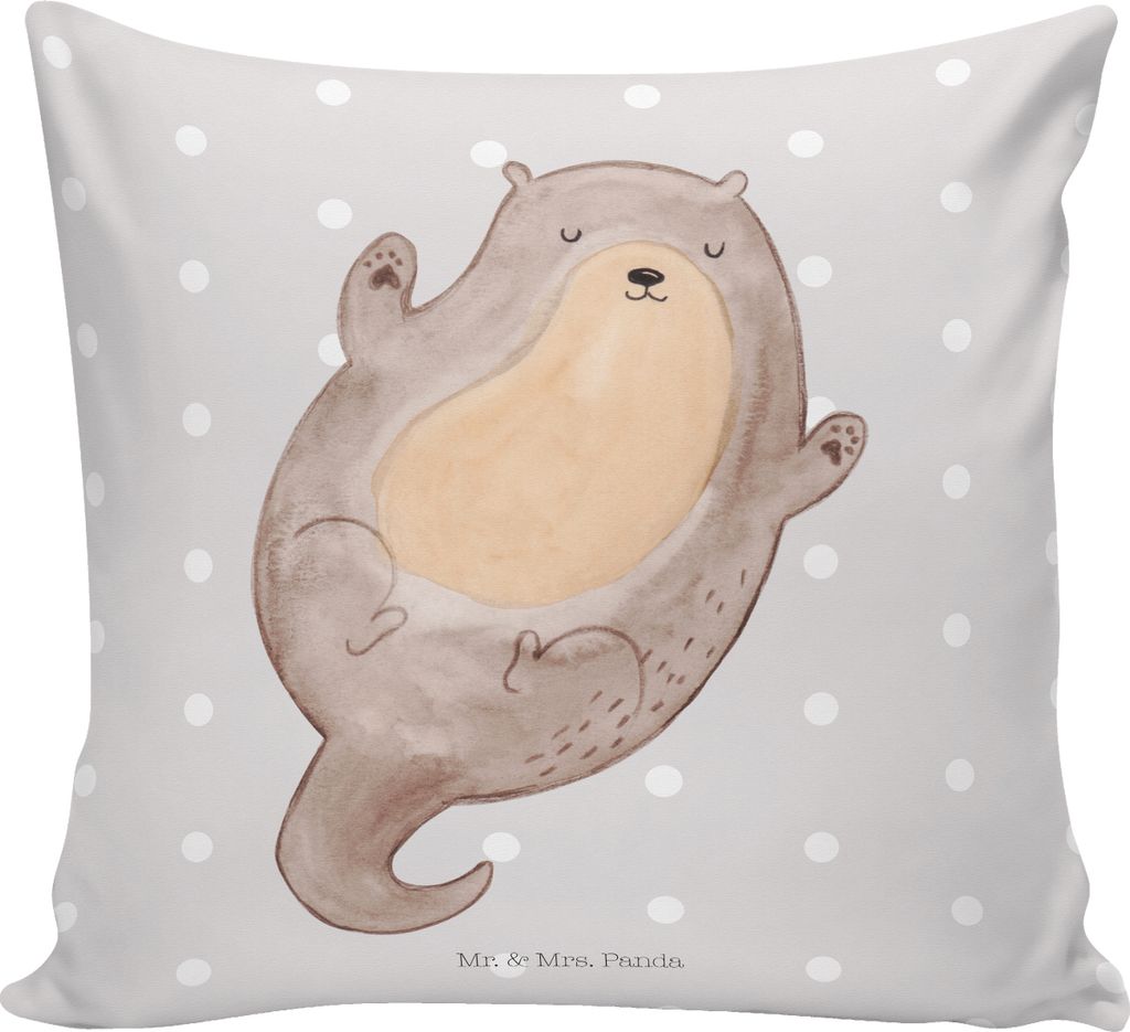Mr. & Mrs. Panda Kissen 40x40 Otter Umarmen - Grau Pastell - Geschenk, glücklich, Seeotter See, Sofa, Hallo, kuschelkissen, mikrofaser, Polster, O...