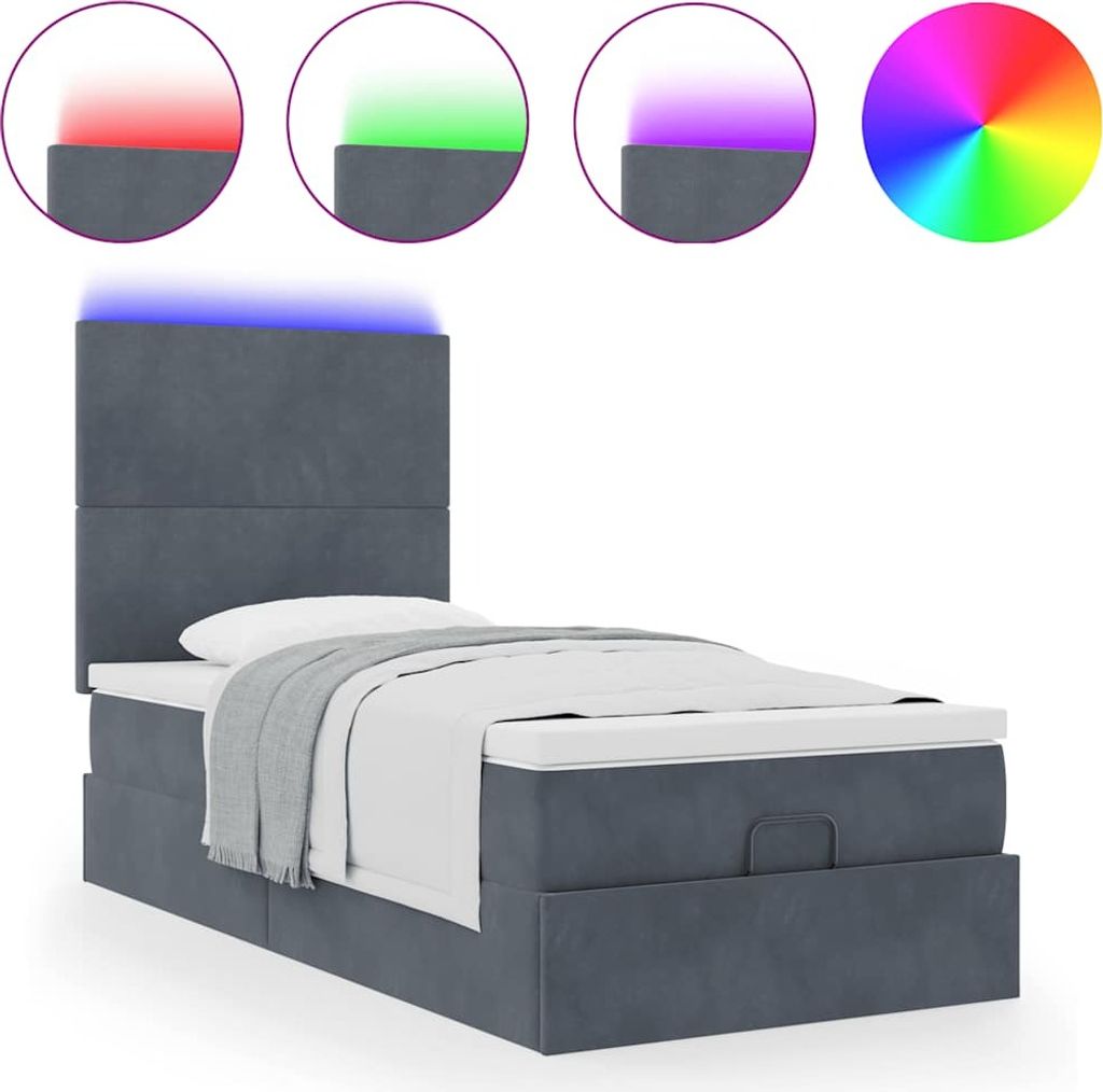Ottoman-Bett mit Matratzen & LEDs Dunkelgrau 100x200 cm Samt