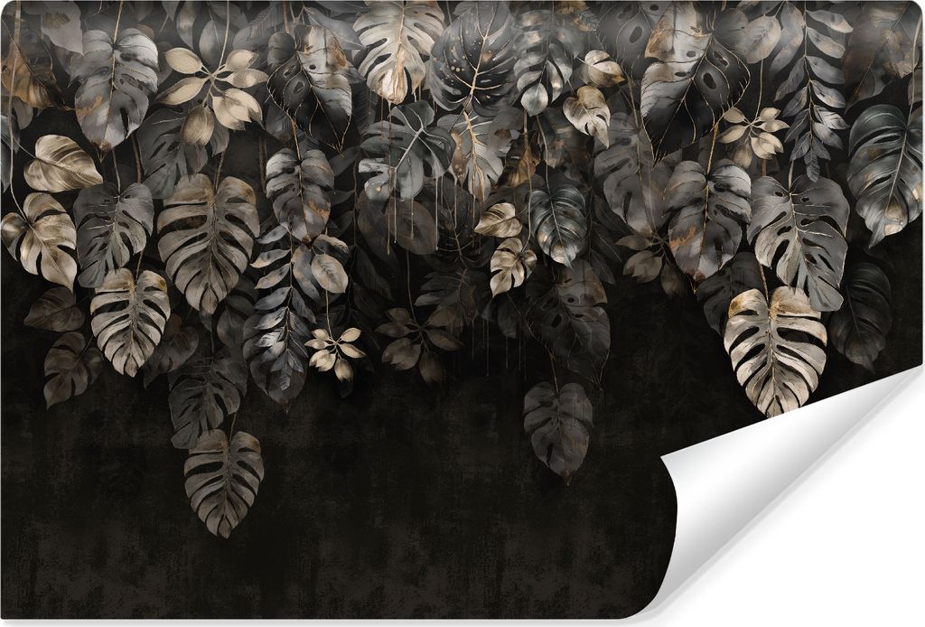 Vlies Fototapete tropische BLÄTTER Pflanzen Natur Beton-Optik Wanddekoration für Wohnzimmer Schlafzimmer Br. 450 cm x Hö. 300 cm