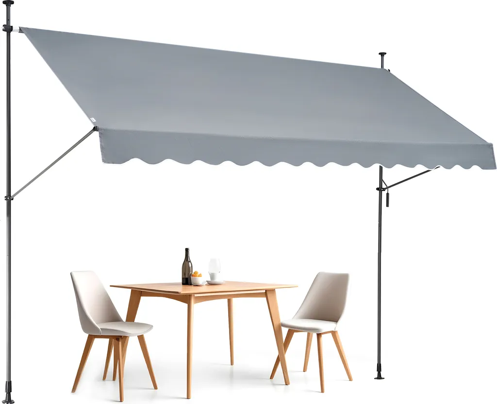 Store de terrasse manuel 350cm, protection solaire verticale avec manivelle