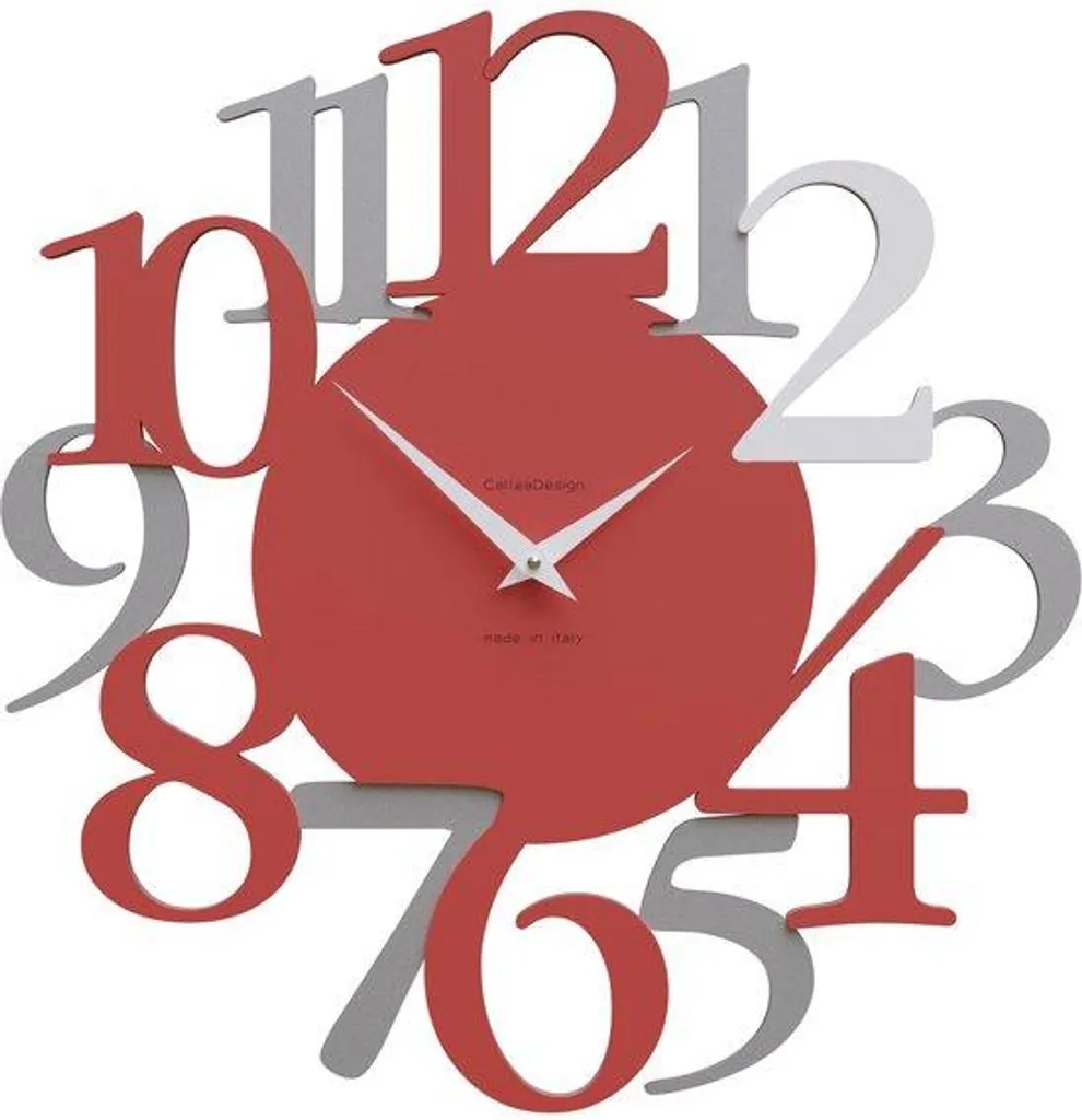 Horloge murale italienne blanche et rouge vif géante de 60 cm de diamètre