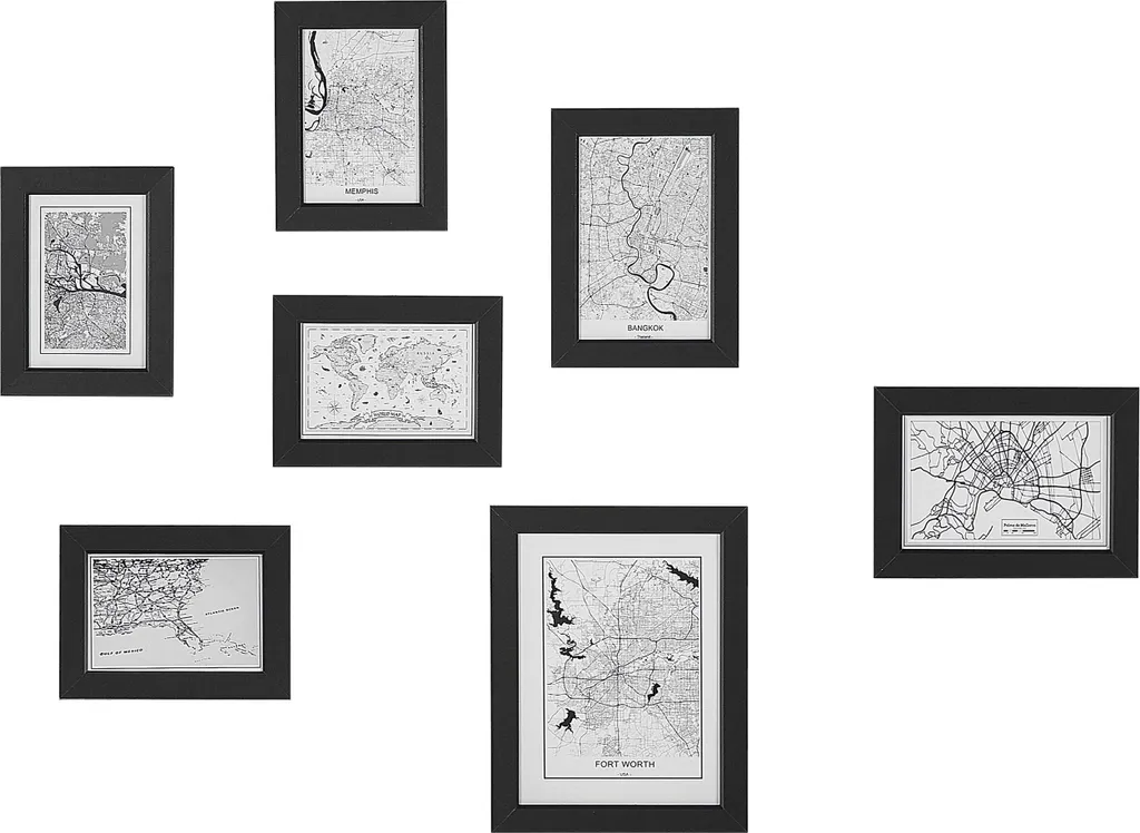 Lot de 7 cadres muraux noirs de différentes dimensions pour décoration