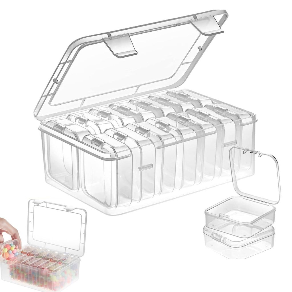 15-teilige kleine Aufbewahrungsbox (5,5 x 5,5 cm), Aufbewahrungsbox für Diamantfarben, aus transparentem Kunststoff mit Klappdeckel für Pillen, B...