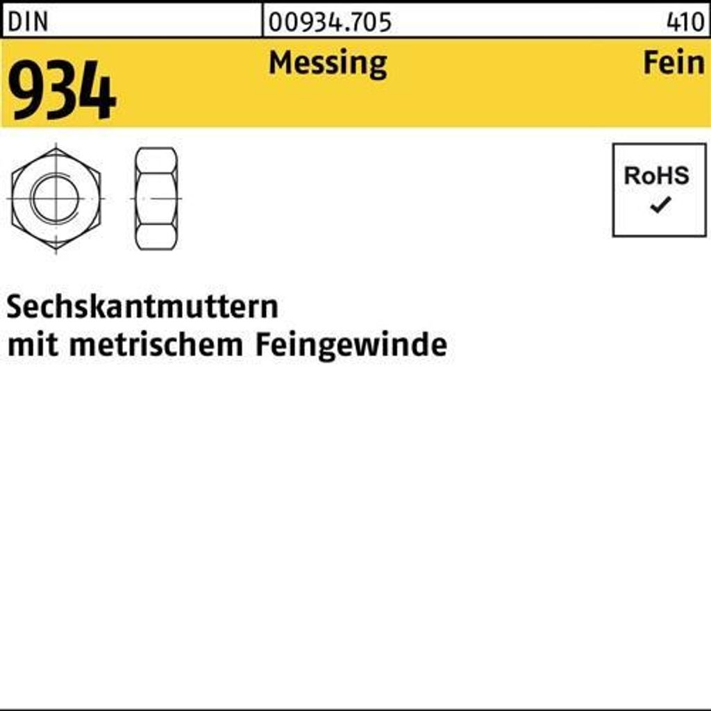Reyher Sechskantmuttern DIN 934 Messing M 16 x 1,5 Ms (25 Stück)