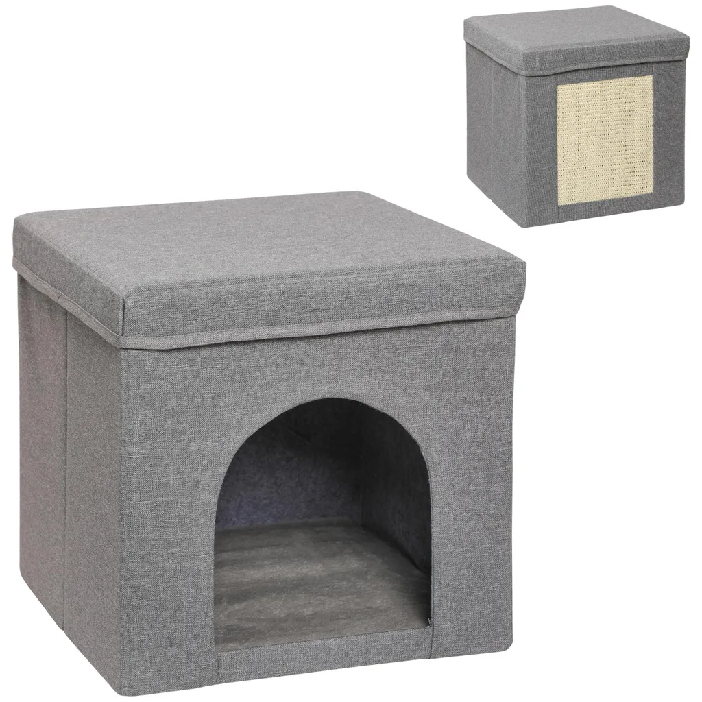 Cube chat de repos 36cm gris idéal pour petits espaces et appartements - 2