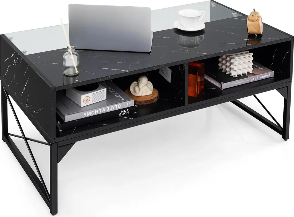 Table basse design pour soirées TV avec éclairage LED et finition marbre