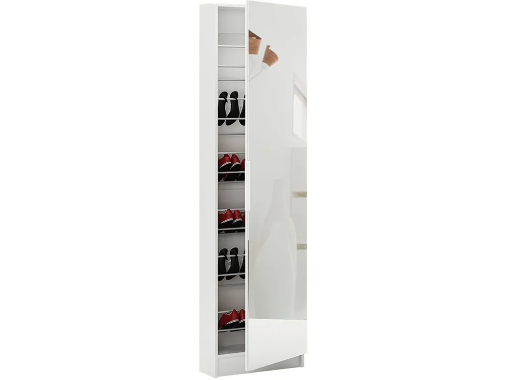 Commode à chaussures blanche miroitée design moderne pour petit couloir