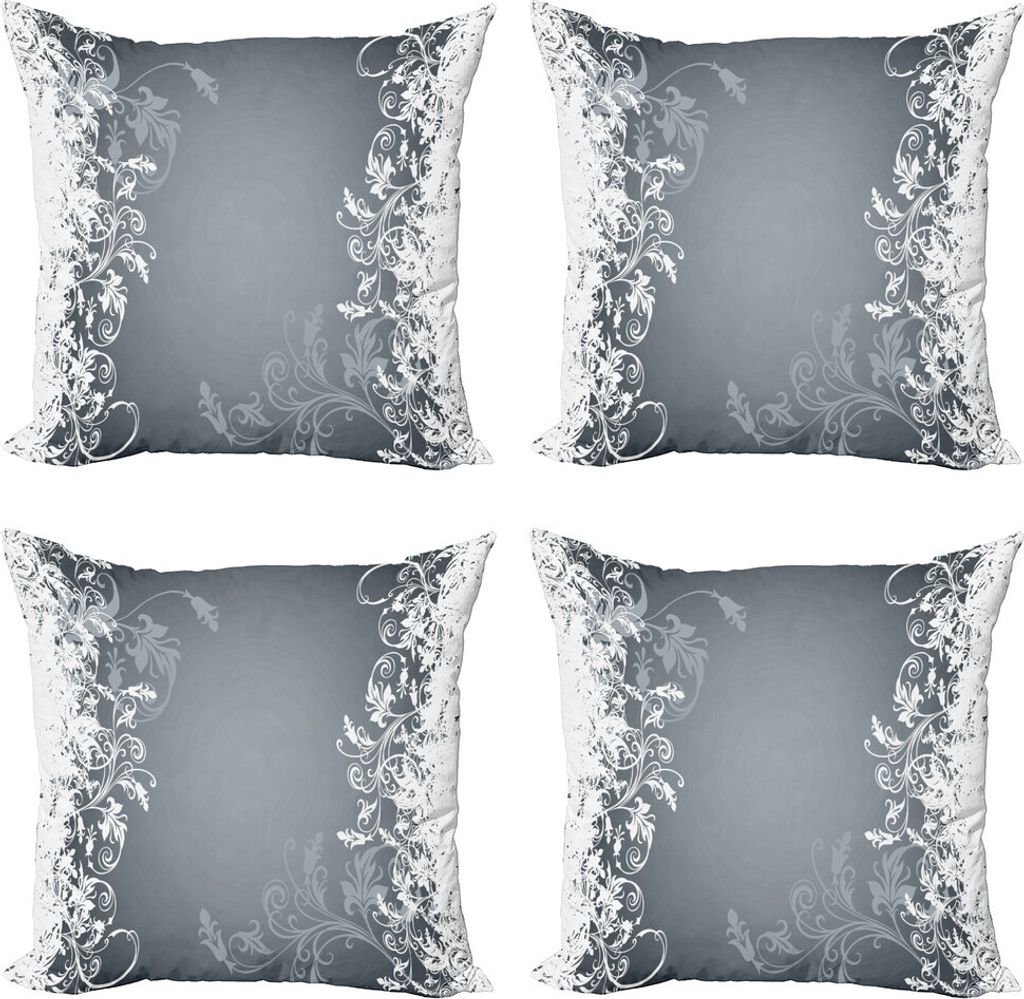 ABAKUHAUS Blumen Kissenbezug Set (4 Stück), Floral Design Natur, Moderner Doppelseitiger Digitaldruck, 40 cm x 40 cm, Grau weiß