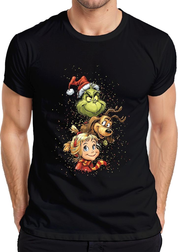 Grinch Cindy Lou Who Max Hund Weihnachten lustig Geschenk Retro Herren T-Shirt, Schwarz, XL
