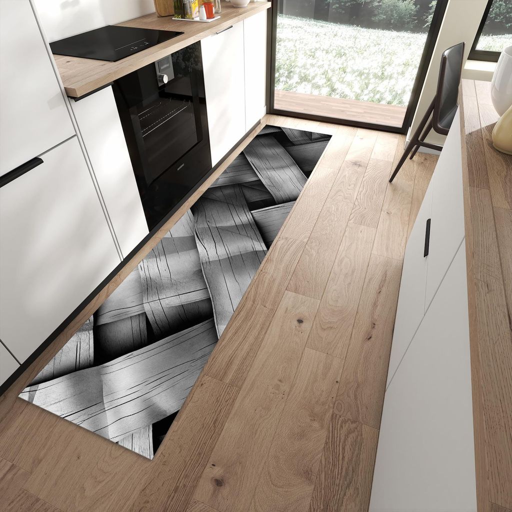 Küchenteppich 60x270cm rutschfest & abwischbar PVC Läufer - Geflochtenes Holz