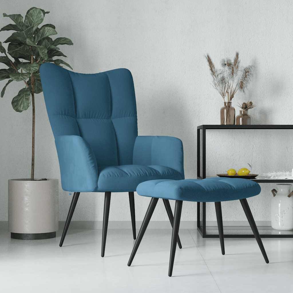 Maison Exclusive - Relaxsessel mit Hocker Blau Samt