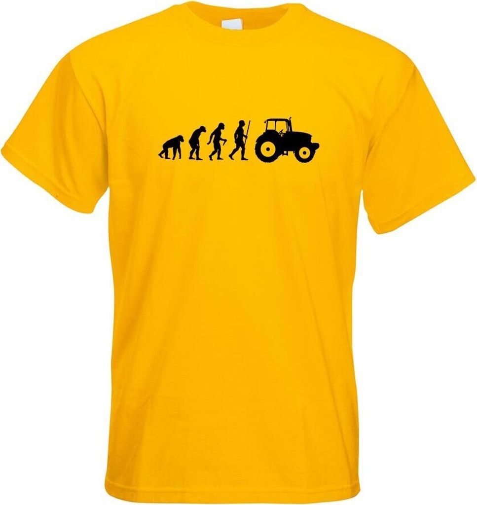 Kiwistar - T-Shirt - gelb - Landwirt Traktor Evolution Motiv Bedruckt Funshirt Design Print - mit Motiv Bedruckt - Funshirt Design - Sport - Freize...