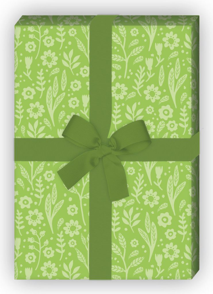 Schönes Blümchen Geschenkpapier mit Blumen Ton in Ton, Geschenkpapier, grün - G11865, 32 x 48cm
