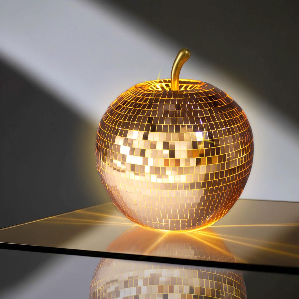 Pomme disco en verre LED 16 cm - bronze - fruit décoratif Image du produit 