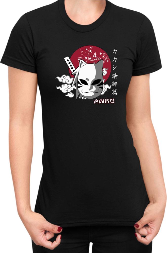 Damen T-Shirt Japan Manga Anime Comics Animation Naruto Anbu Ninja Mask, Lady XS / Schwarz