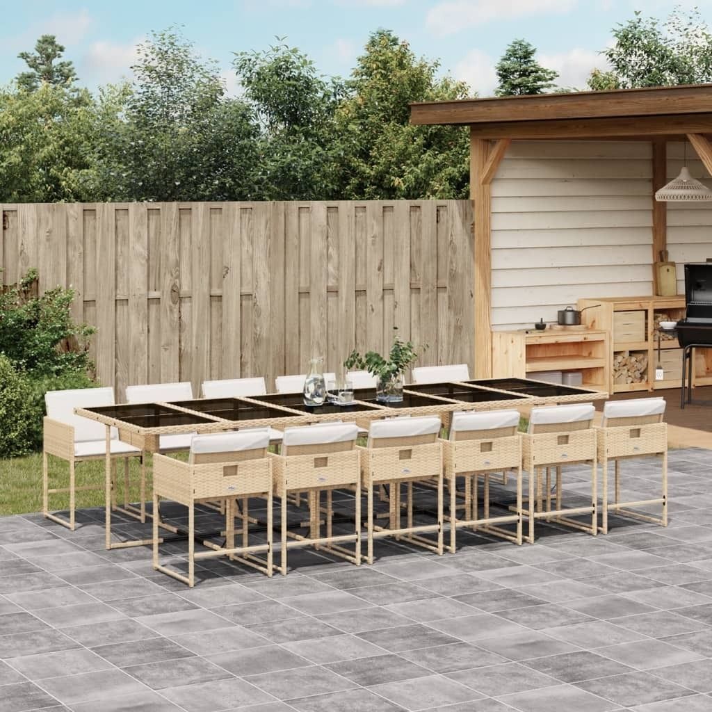"Rabatt" 13-tlg. Garten-Essgruppe - mit tishe & Stuhl - mit Kissen Beige Poly Rattan - Lounge-Dining set CC9362