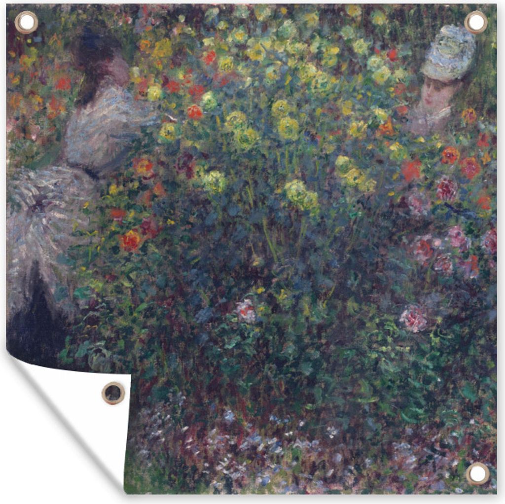 MuchoWow 100x100 cm Outdoor-Poster Gartendeko Sichtschutz Garten Poster für den Garten Mädchen im Garten - Claude Monet